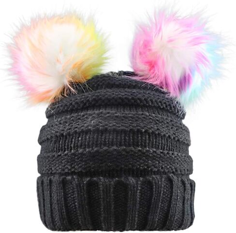 ACTLATI Kids Winter Knitted Beanie Hat Colorful Pompom Ears Ski Hat for Boy Girl(Ages 7-12) in Kuwait