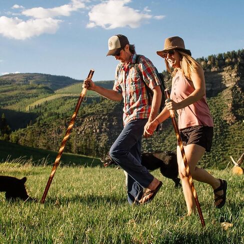 Rustic Wooden Walking Sticks for Hiking - Handcrafted Walking Sticks for Kids, Women & Men - Hiking Staffs with Leather Wrist Strap & Non-Slip Rubber in Saudi Arabia