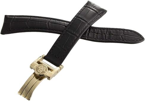 RaymondWeil 20mm Black Leather Watch Band Strap with Gold-Tone Stainless Steel Deployment Buckle V3.15 in Saudi Arabia