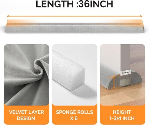 fowong Door Draft Stopper 36" Adjustable Under Door Draft Stopper Soundproofing 30 Inch to 36 Inch Triangle Noise Blocker Seal Large Gap up to 1.7", Easy to Install Grey in Saudi Arabia