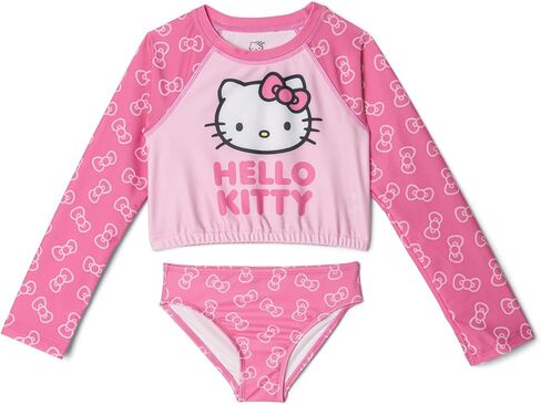طقم سباحة Hello Kitty Girls Raglan Rash Guard وجزء سفلي بيكيني بعامل حماية من الأشعة فوق البنفسجية 50+، مقاسات الأطفال الصغار إلى الأطفال الكبار (5-14-16) in Kuwait