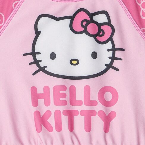 طقم سباحة Hello Kitty Girls Raglan Rash Guard وجزء سفلي بيكيني بعامل حماية من الأشعة فوق البنفسجية 50+، مقاسات الأطفال الصغار إلى الأطفال الكبار (5-14-16) in Kuwait