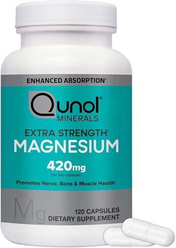 Qunol Magnesium Capsules 420mg, 100% DV, High Absorption Magnesium Supplement, Extra Strength, Bone and Muscle Health Supplement, 180 Count in Kuwait