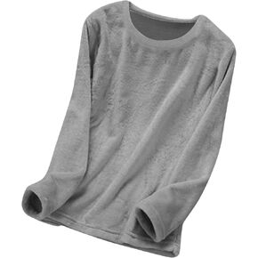 Women's Fleece Pajamas Tops Long Sleeve Thermal Pullover Sleepwear Winter Warm Crewneck Shirts Soft Fuzzy Loungewear in Kuwait