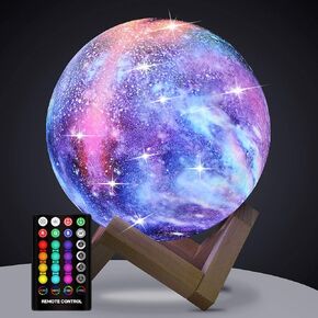 Moon Lamp, Kids Night Light Galaxy Lamp - 16 Colors Moon Light with Wood Stand Remote & Touch Control USB Rechargeable Gift for Girls&Boys Lover Birthday - 4.8 inch in Kuwait
