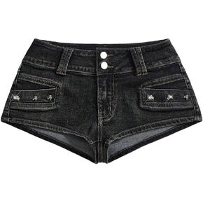Verdusa Women's Low Rise Jeans Y2K Goth Vintage Booty Micro Jean Shorts with Pockets in Saudi Arabia