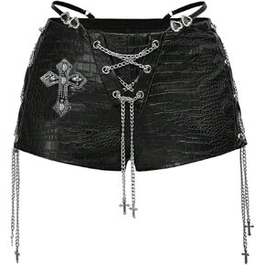 WDIRARA Women's Goth Grunge Rhinestone Chain Bodycon Shorts Low Rise Crocodile Mini Shorts Party Clubwear in Saudi Arabia