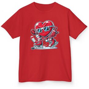 Valentine’s Day Ice Hockey Shirt for Kids Cute Red Heart Love Playing Hockey Tee for Boys Girls Youth Hockey Fan Players in Saudi Arabia