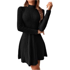Mock Neck Sweater Dress Women Fall Long Sleeve A Line Knee Length Sweater Dresses Casual Dressy Going Out Outfits in Saudi Arabia