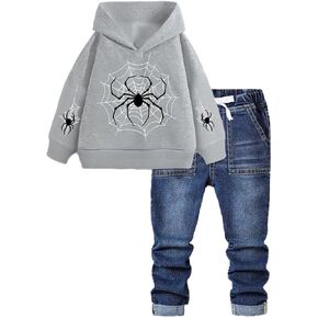 Boys Pullover Hoodie and Denim Jeans Outfits Set -2 Piece Spider Web Sweatshirt and Pants for Kids 3-10 Years in Kuwait