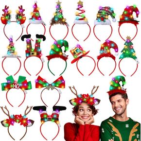 Zeyune 16 Pcs Christmas LED Headbands Xmas Tree Costume Headwear Reindeer Elf Hats Headband Light up for Party in Kuwait