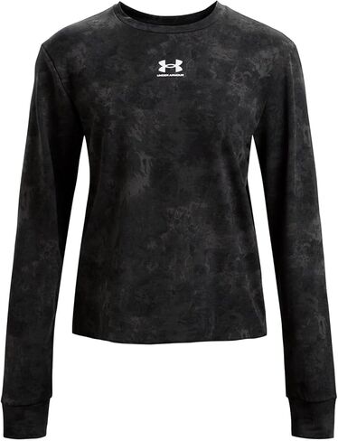 Under Armour - Womens Rival Terry Print Crew Long-Sleeve T-Shirt, Color Strobe/White (577), Size: Large in Saudi Arabia