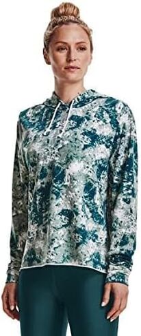 Under Armour - Womens Rival Terry Print Crew Long-Sleeve T-Shirt, Color Strobe/White (577), Size: Large in Saudi Arabia