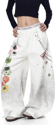 Unisex Y2k Vintage 3D Cartoon Chain Print Sweatpants Grunge Distressed Baggy Wide Leg Pants Hiphop Streetwear Joggers in Saudi Arabia