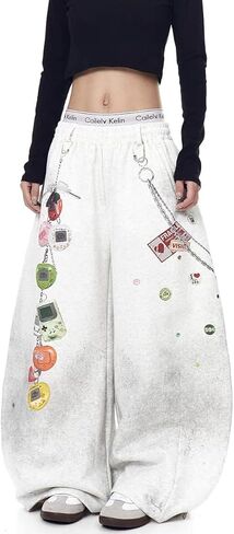 Unisex Y2k Vintage 3D Cartoon Chain Print Sweatpants Grunge Distressed Baggy Wide Leg Pants Hiphop Streetwear Joggers in Saudi Arabia