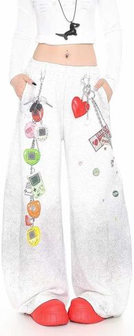 Unisex Y2k Vintage 3D Cartoon Chain Print Sweatpants Grunge Distressed Baggy Wide Leg Pants Hiphop Streetwear Joggers in Saudi Arabia