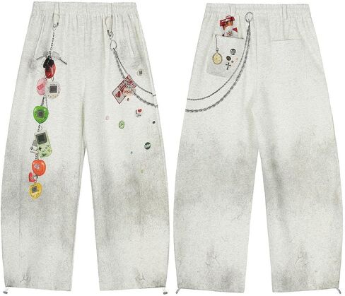 Unisex Y2k Vintage 3D Cartoon Chain Print Sweatpants Grunge Distressed Baggy Wide Leg Pants Hiphop Streetwear Joggers in Saudi Arabia