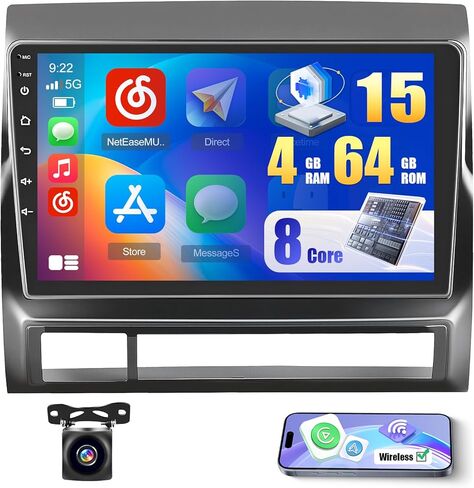 (8 Core 4G+64G) Inefala for Toyota Tacoma 2005-2013 Android 13 Radio Dash Kit with Wireless Carplay & Android Auto 9" Touchscreen Stereo with WiFi GPS BT DSP 4G Antenna FM/RDS/AM Mic Backup Camera in Kuwait