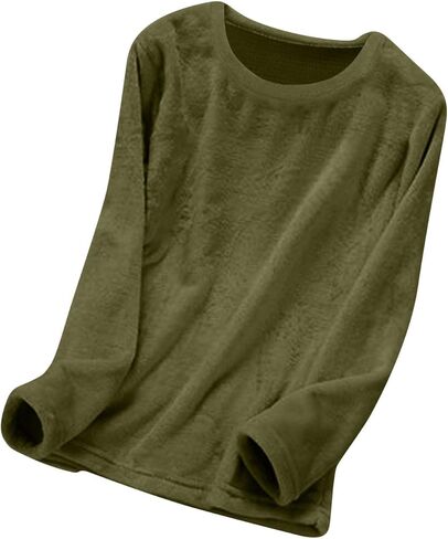 Women's Fleece Pajamas Tops Long Sleeve Thermal Pullover Sleepwear Winter Warm Crewneck Shirts Soft Fuzzy Loungewear in Saudi Arabia