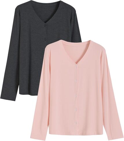 Latuza Women's Bamboo Viscose Pajama Top Long Sleeve Button Up Sleep Shirt in Saudi Arabia