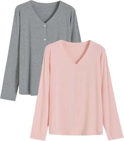 Latuza Women's Bamboo Viscose Pajama Top Long Sleeve Button Up Sleep Shirt in Saudi Arabia