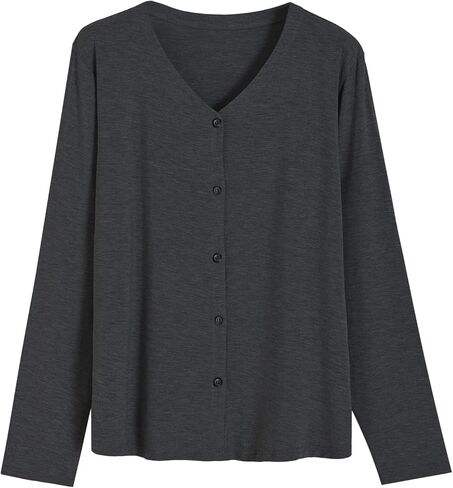 Latuza Women's Bamboo Viscose Pajama Top Long Sleeve Button Up Sleep Shirt in Saudi Arabia