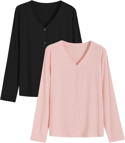 Latuza Women's Bamboo Viscose Pajama Top Long Sleeve Button Up Sleep Shirt in Saudi Arabia