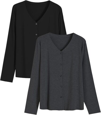 Latuza Women's Bamboo Viscose Pajama Top Long Sleeve Button Up Sleep Shirt in Saudi Arabia