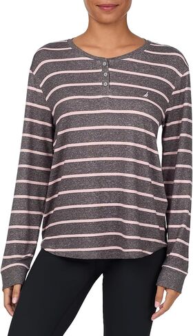 Nautica Womens Henley Pajama Top - Ultra-Soft & Lightweight Long Sleeve Lounge Shirt - Sweater Knit Sleepwear & Loungewear in Saudi Arabia