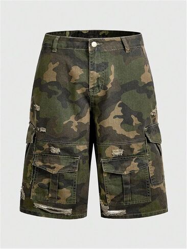 WDIRARA Men's Camo Cargo Denim Shorts Baggy Jorts Ripped Wide Leg Capri Jeans Streetwear in Saudi Arabia