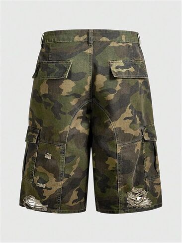 WDIRARA Men's Camo Cargo Denim Shorts Baggy Jorts Ripped Wide Leg Capri Jeans Streetwear in Saudi Arabia