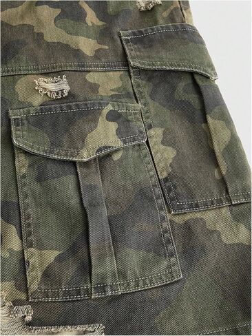 WDIRARA Men's Camo Cargo Denim Shorts Baggy Jorts Ripped Wide Leg Capri Jeans Streetwear in Saudi Arabia