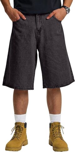 JMIERR Mens A-Line Baggy Jeans Shorts Wide Leg Casual Loose Fit Y2K Streetwear Denim Shorts in Saudi Arabia
