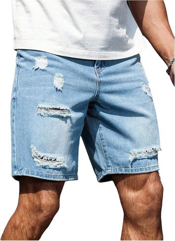 شورت Verdusa الرجالي من قماش الدنيم الممزق فضفاض من الجينز Jorts Vintage ذو الساق المستقيمة in Kuwait