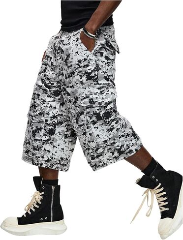 WDIRARA Men's Camo Cargo Denim Shorts Baggy Jorts Ripped Wide Leg Capri Jeans Streetwear in Saudi Arabia