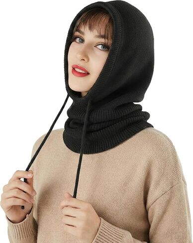 وشاح بقلنسوة للنساء 2 في 1 بالاكلافا قبعة صغيرة متماسكة دافئة مع قبعة شتوية لتدفئة الرقبة للنساء والرجال in Kuwait