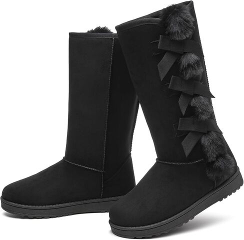 Iarus Womens Winter Snow Boots Warm Fuzzy Mid Calf Tall Boots | Suede Comfortable Ladies Booties Fur Lined Classic Bow Tie Outdoors in Saudi Arabia