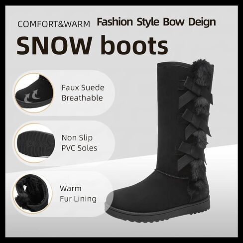Iarus Womens Winter Snow Boots Warm Fuzzy Mid Calf Tall Boots | Suede Comfortable Ladies Booties Fur Lined Classic Bow Tie Outdoors in Saudi Arabia