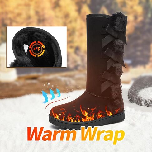 Iarus Womens Winter Snow Boots Warm Fuzzy Mid Calf Tall Boots | Suede Comfortable Ladies Booties Fur Lined Classic Bow Tie Outdoors in Saudi Arabia