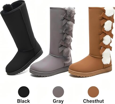Iarus Womens Winter Snow Boots Warm Fuzzy Mid Calf Tall Boots | Suede Comfortable Ladies Booties Fur Lined Classic Bow Tie Outdoors in Saudi Arabia
