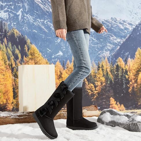 Iarus Womens Winter Snow Boots Warm Fuzzy Mid Calf Tall Boots | Suede Comfortable Ladies Booties Fur Lined Classic Bow Tie Outdoors in Saudi Arabia