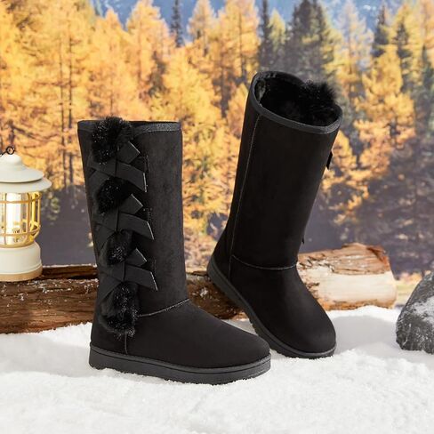 Iarus Womens Winter Snow Boots Warm Fuzzy Mid Calf Tall Boots | Suede Comfortable Ladies Booties Fur Lined Classic Bow Tie Outdoors in Saudi Arabia