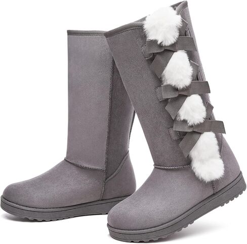 Iarus Womens Winter Snow Boots Warm Fuzzy Mid Calf Tall Boots | Suede Comfortable Ladies Booties Fur Lined Classic Bow Tie Outdoors in Saudi Arabia