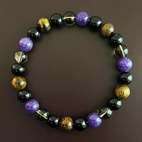 1PC Tiger's Eye Beaded Bracelet – 8 mm Stretchy Healing Crystal Jewelry for Men and Women, Fashion Accessory for Energy Balancing with Gift Box (Purple & Brown) in Saudi Arabia