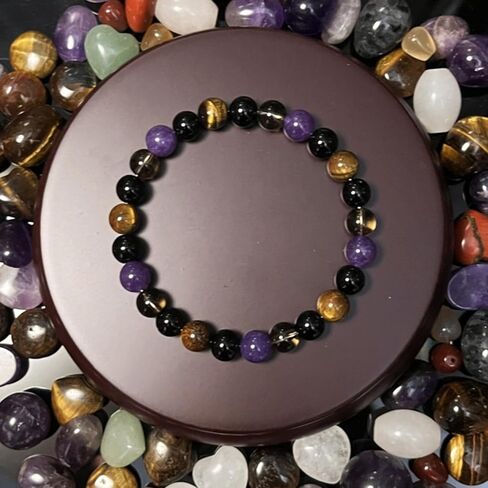 1PC Tiger's Eye Beaded Bracelet – 8 mm Stretchy Healing Crystal Jewelry for Men and Women, Fashion Accessory for Energy Balancing with Gift Box (Purple & Brown) in Saudi Arabia