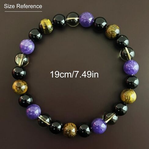 1PC Tiger's Eye Beaded Bracelet – 8 mm Stretchy Healing Crystal Jewelry for Men and Women, Fashion Accessory for Energy Balancing with Gift Box (Purple & Brown) in Saudi Arabia