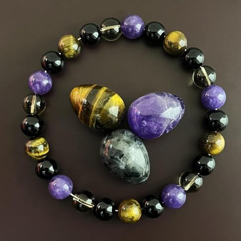 1PC Tiger's Eye Beaded Bracelet – 8 mm Stretchy Healing Crystal Jewelry for Men and Women, Fashion Accessory for Energy Balancing with Gift Box (Purple & Brown) in Saudi Arabia