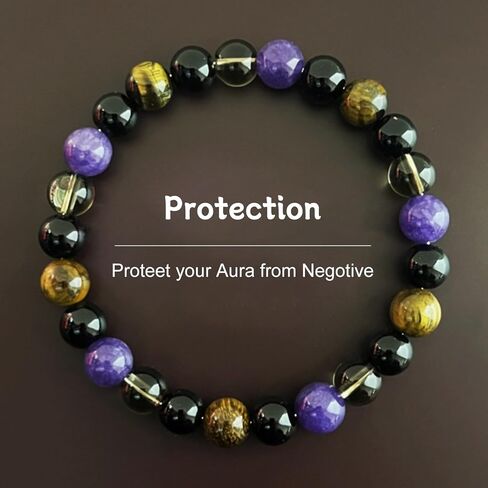 1PC Tiger's Eye Beaded Bracelet – 8 mm Stretchy Healing Crystal Jewelry for Men and Women, Fashion Accessory for Energy Balancing with Gift Box (Purple & Brown) in Saudi Arabia