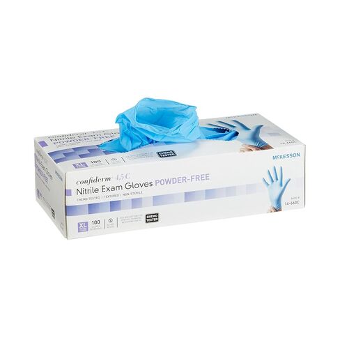 McKesson Confiderm 4.5C Nitrile Exam Gloves - Powder-Free, Latex-Free, Ambidextrous, Textured Fingertips, Chemo Tested, Non-Sterile - Light Blue, Size Medium, 100 Count, 10 Boxes, 1000 Total in Saudi Arabia