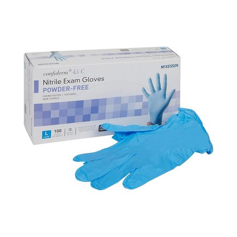 McKesson Confiderm 4.5C Nitrile Exam Gloves - Powder-Free, Latex-Free, Ambidextrous, Textured Fingertips, Chemo Tested, Non-Sterile - Light Blue, Size Medium, 100 Count, 10 Boxes, 1000 Total in Saudi Arabia